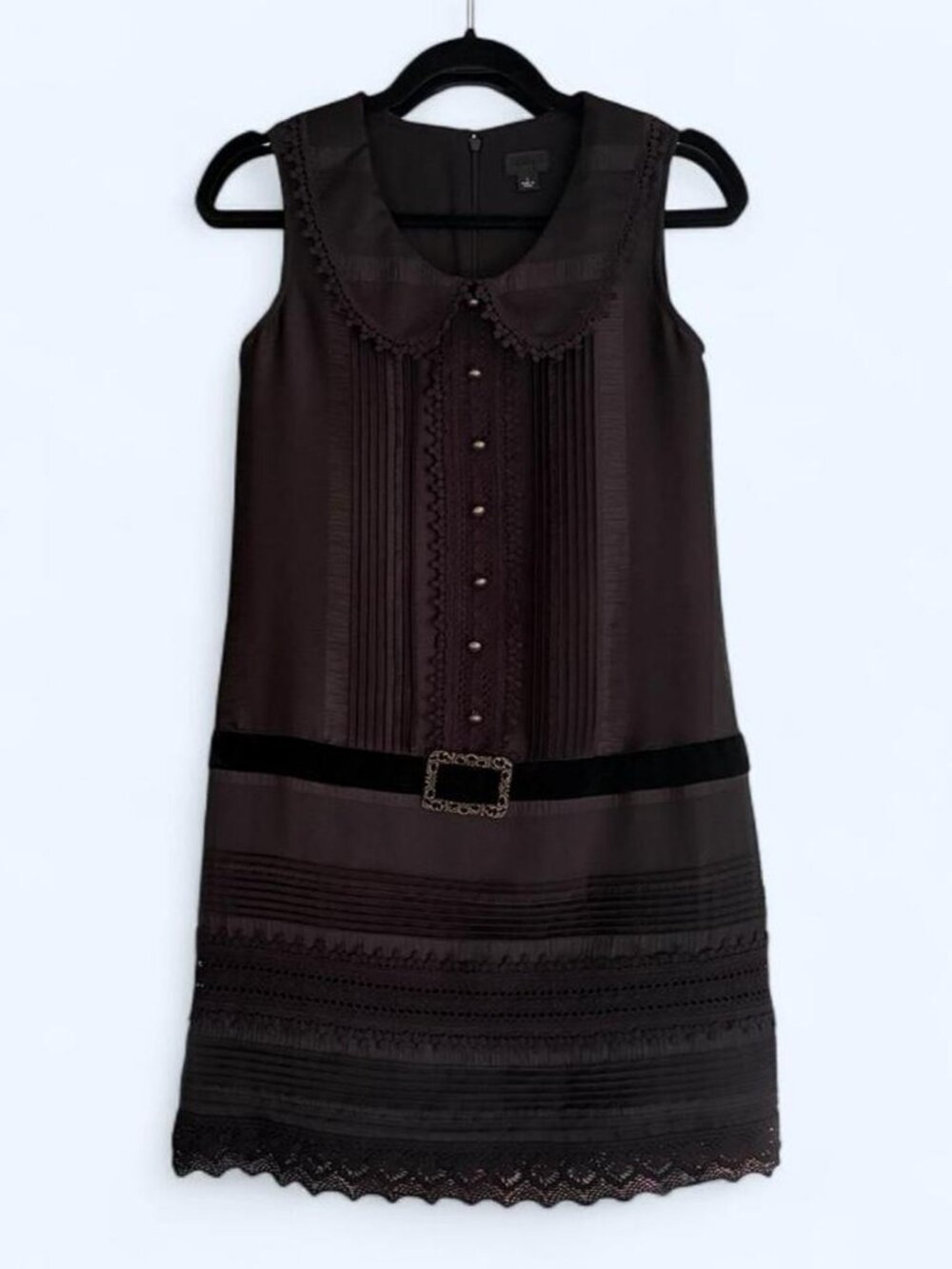 Anna Sui Black drop waist dress with lace trim size xs